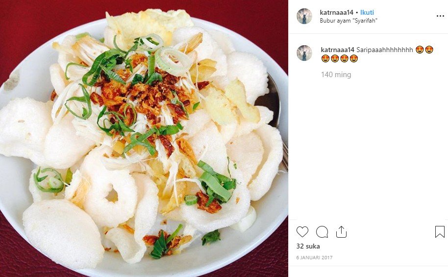 Bubur ayam enak di Yogyakarta. (Instagram/@katrnaaa14)