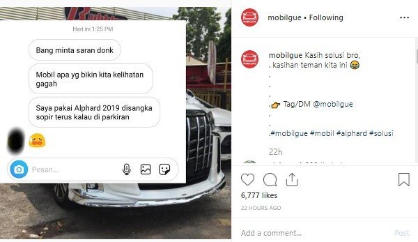 Curhat Pengemudi Toyota Alphard yang Dikira Sopir. (Instagram/mobilgue)