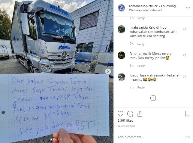 Sopir Truk Asal Jerman Beri Salam ke Sopir Truk di Indonesia. (Instagram/romansasopirtruck)