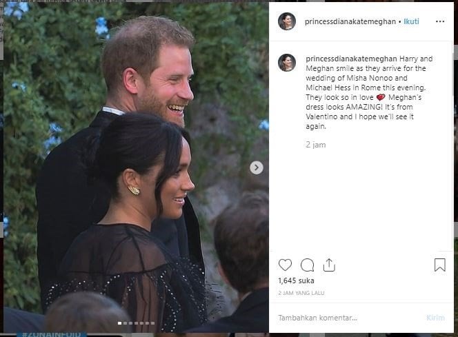 Meghan Markle di pernikahan Misha Nonoo. (Instagram/@princessdianakatemeghan)