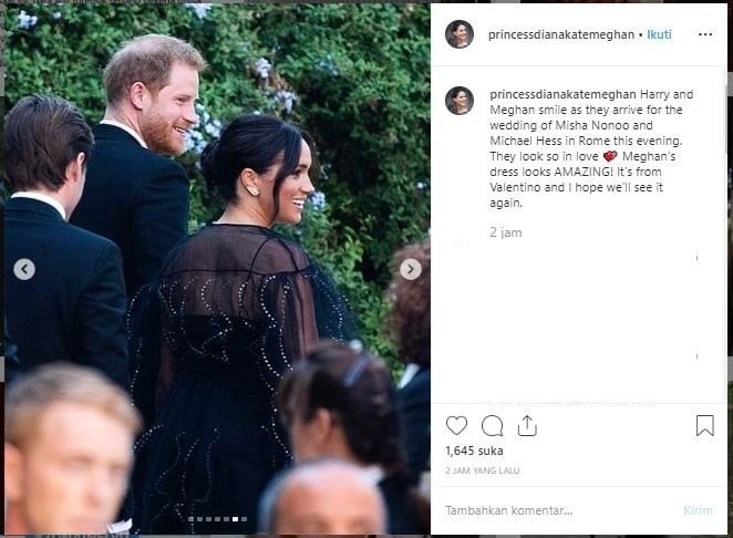 Meghan Markle di pernikahan Misha Nonoo. (Instagram/@princessdianakatemeghan)