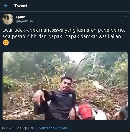 Curahan hati petugas damkar karhutla. (Twitter)