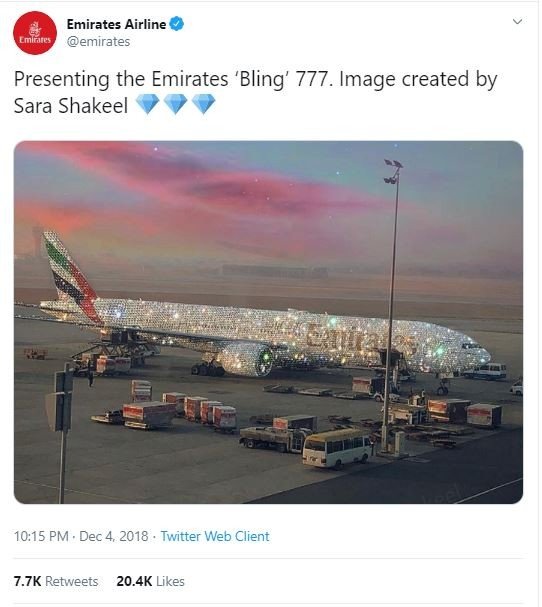 Pesawat Emirates Berlapis Berlian (twitter.com/emirates)