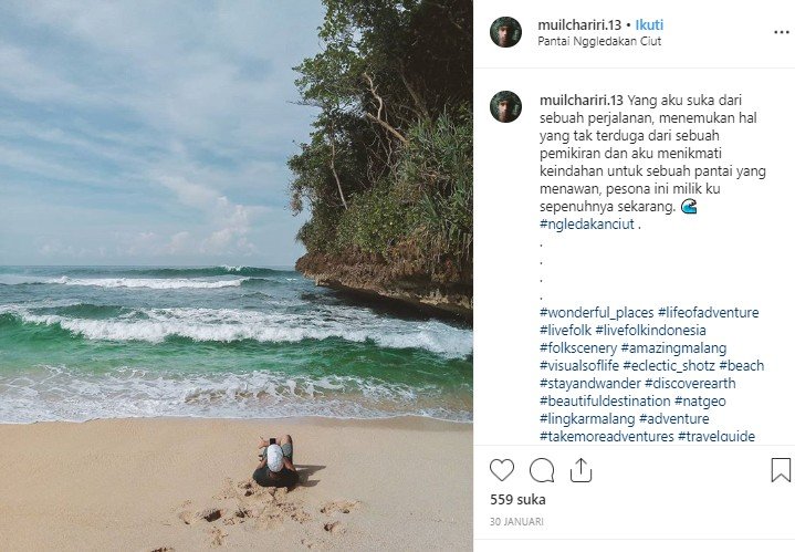 Pantai Nggledak Ciut di Malang. (Instagram/@muilchariri.13)