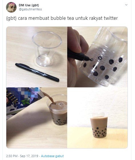 Cara minum bubble tea ala rakyat Twitter. (Twitter/@gabutmenfess)