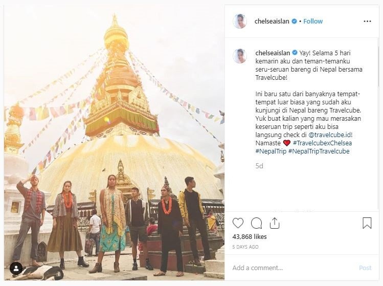 Momen Liburan Chelsea Islan di Nepal (instagram.com/chelseaislan)