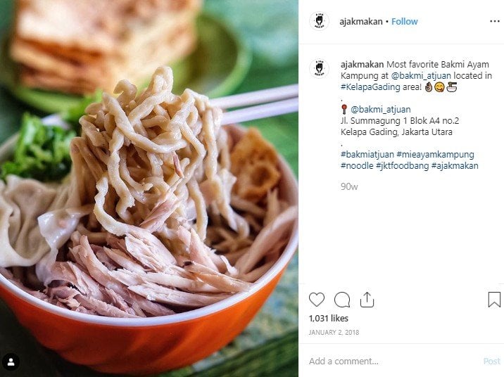 Bakmi A Tjuan di Jakarta. (Instagram/@ajakmakan)