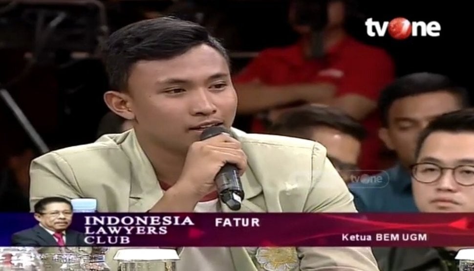 Ketua BEM UGM Atiatul Muqtadir alias Fatur - (YouTube/Indonesia Lawyers Club)