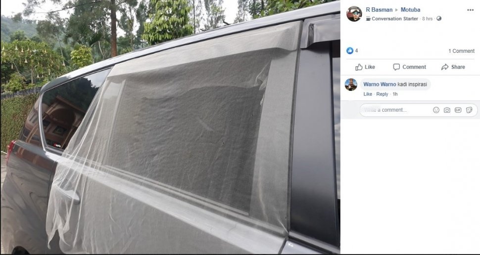 Kain Kasa Nyamuk di Jendela Mobil. (Facebook/R Basman)