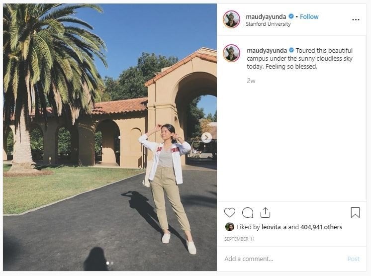 Potret Maudy Ayunda di Amerika Serikat (instagram.com/maudyayunda)