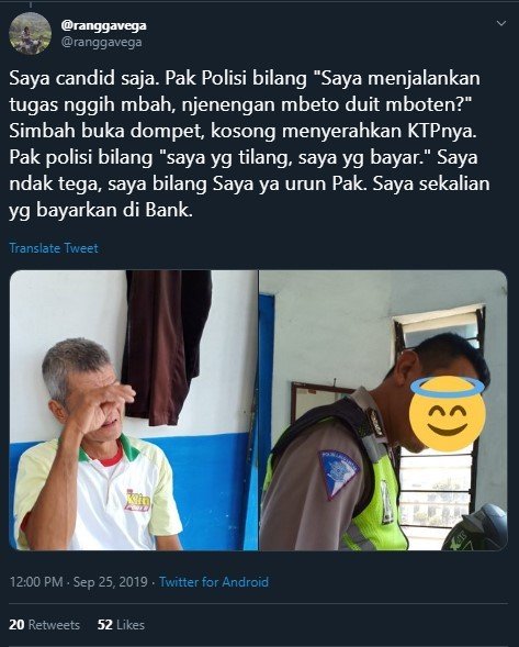 Polisi di Jogja Tilang Pemotor Lansia. (Twitter/ranggavega)