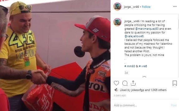 Fan Valentino Rossi Temui Marc Marquez. (Instagram/jorge__vr46)