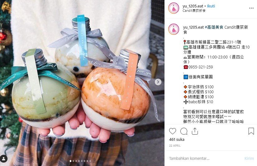 Kemasan bubble tea berbentuk unik. (Instagram/@yu_1205.eat)