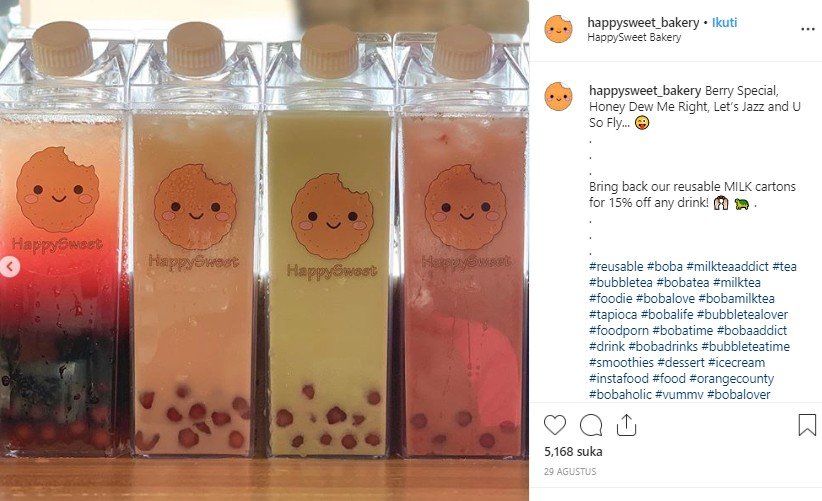 Kemasan bubble tea berbentuk unik. (Instagram/@happysweet_bakery)