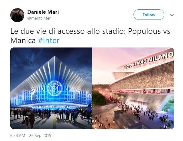 Perbandingan desain stadion karya Populous dan Manica. (Twitter/@marifcinter)