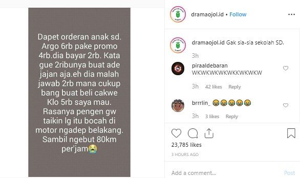 Ojol Curhat Usai Antarkan Anak SD. (Instagram/dramaojol.id)