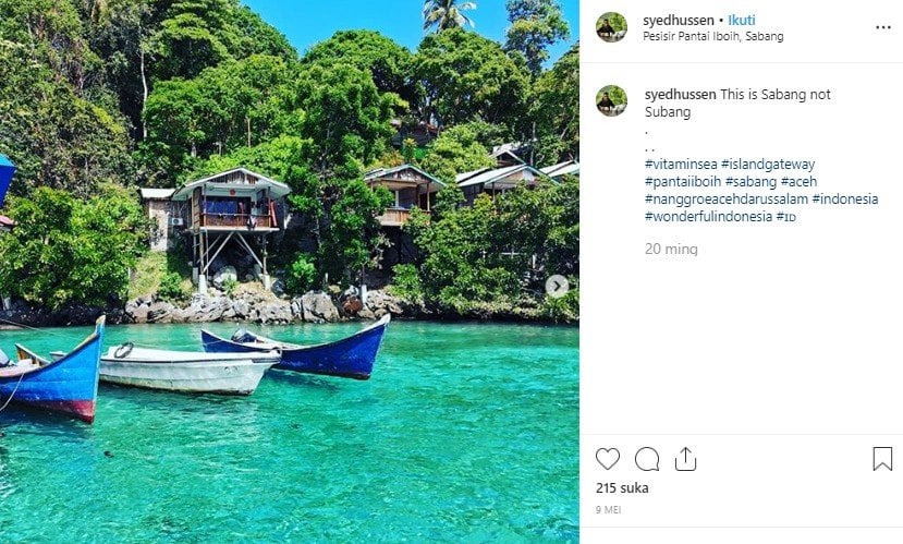 Pantai Iboih di Aceh. (Instagram/@syedhussen)