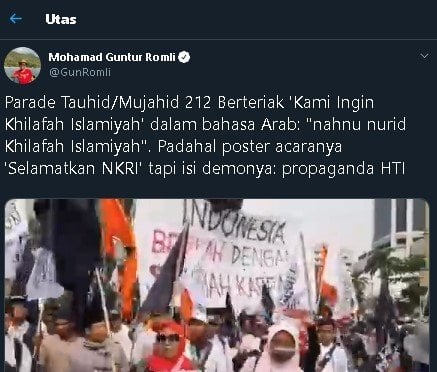 Cuitan Gun Romli soal Aksi Mujahid 212. (Twitter)