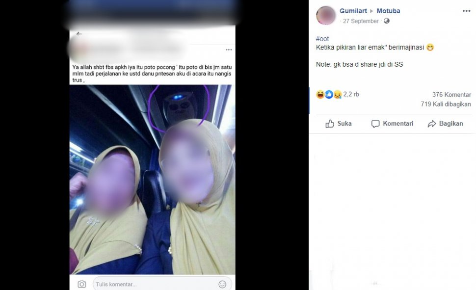 Penumpang bus mengaku memotret penampakan saat naik bus. (Facebook)