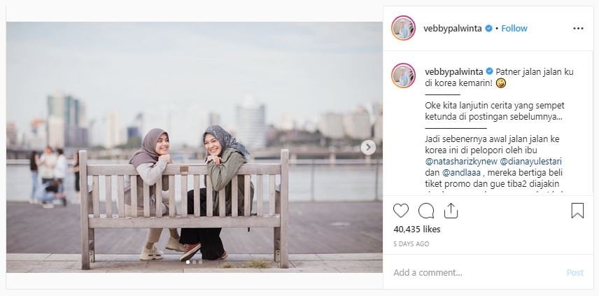 Momen liburan Vebby Palwinta dan Dian Ayu di Korea Selatan (instagram.com/vebbypalwinta)