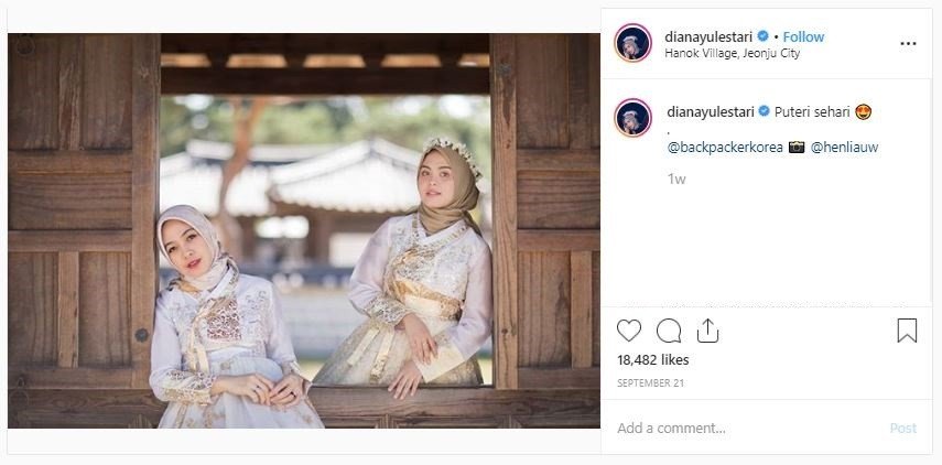 Momen liburan Vebby Palwinta dan Dian Ayu di Korea Selatan (instagram.com/dianayulestari)