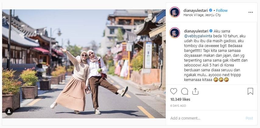 Momen liburan Vebby Palwinta dan Dian Ayu di Korea Selatan (instagram.com/dianayulestari)