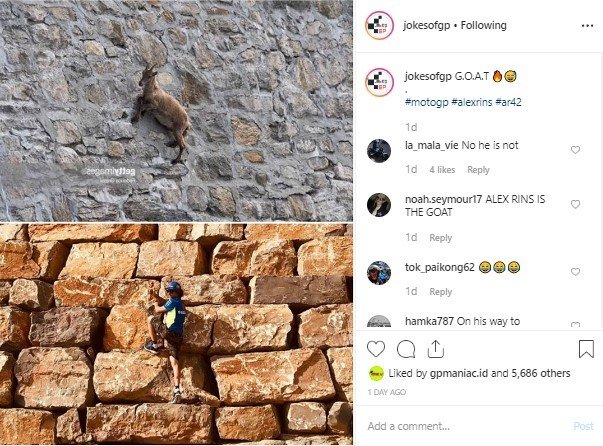 Alex Rins Memanjat Tembok di Aragon. (Instagram/jokesofgp)