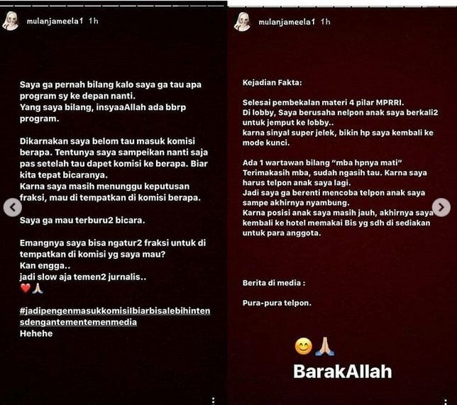 Klarifikasi Mulan Jameela soal pura-pura telepon. [Instagram]