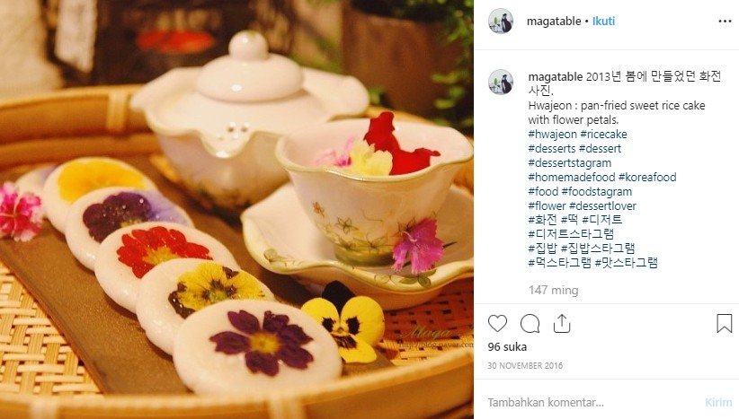 Hwajeon, kue tradisional khas Korea Selatan. (Instagram/@magatable)