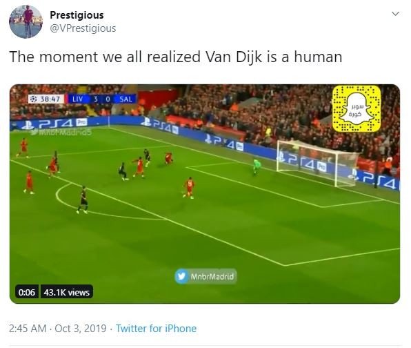 Virgil Van Dijk jadi olok-olokan warganet di lini massa Twitter. (Twitter/@VPrestigious)