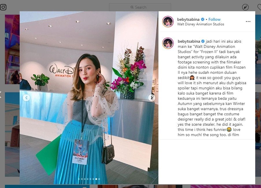 Beby Tsabina Liburan di Amerika, Diundang Disney Nonton Frozen 2. (instagram.com/bebytsabina)