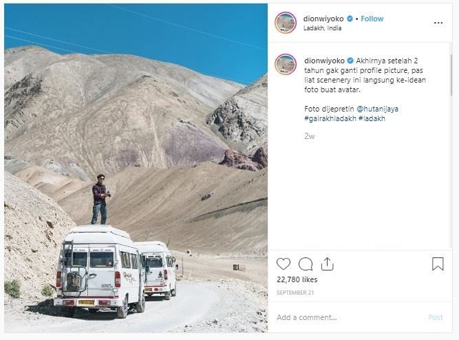 Dion Wiyoko dan Fiona Anthony Liburan di Ladakh, India (instagram.com/dionwiyoko)