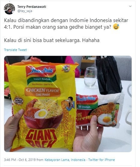 Indomie kemasan jumbo di Nigeria. (Twitter/@tey_saja)