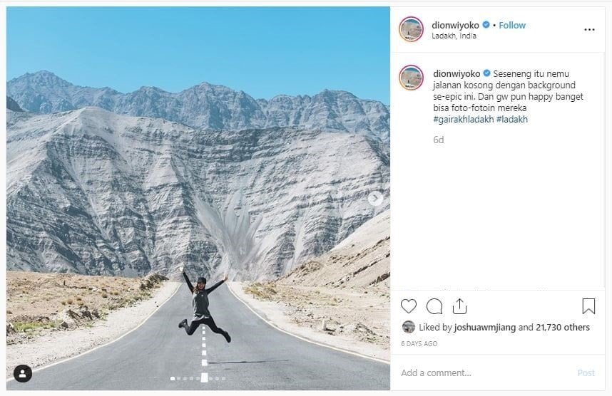 Dion Wiyoko dan Fiona Anthony Liburan di Ladakh, India (instagram.com/dionwiyoko)