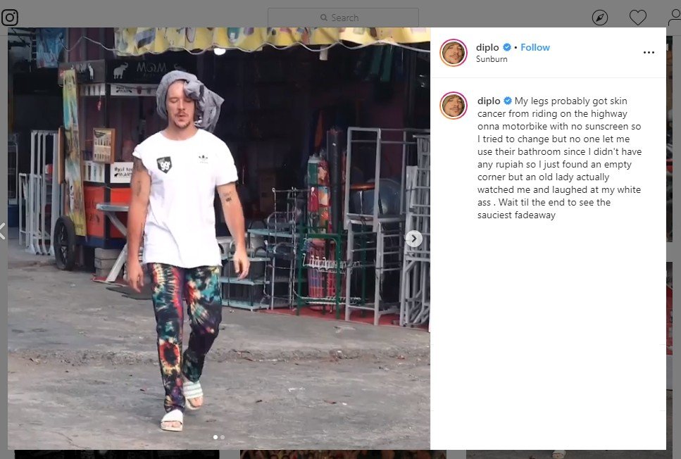 Liburan di Bali, DJ Diplo Nekat Ganti Celana di Pinggir Jalan. Tangkapan layar (instagram.com/diplo)