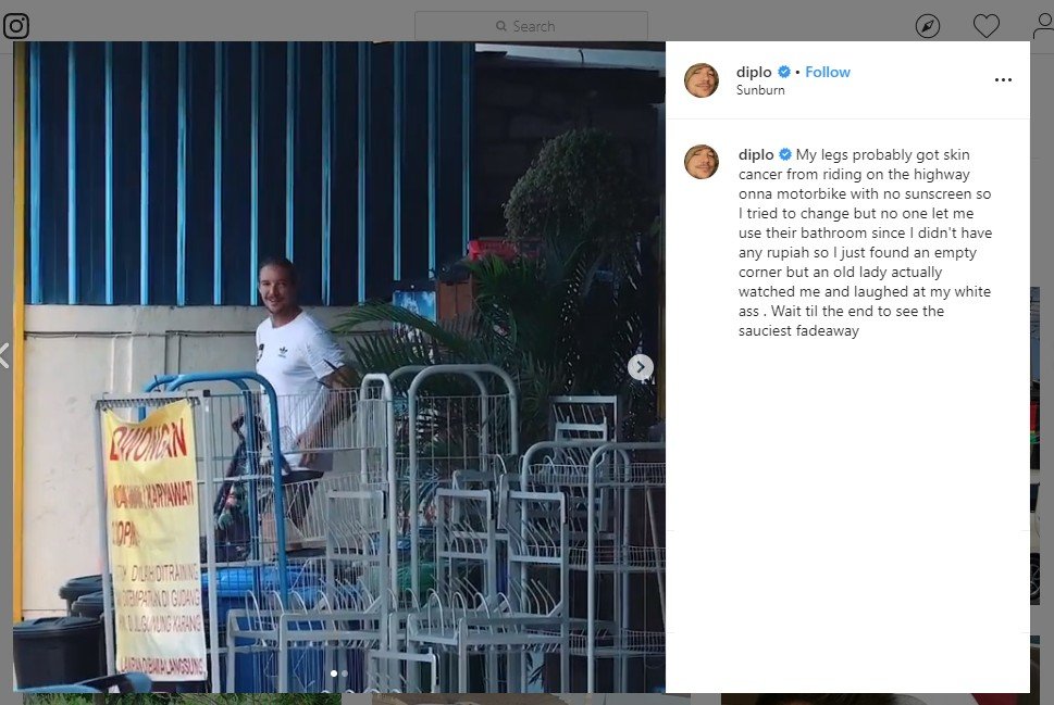 Liburan di Bali, DJ Diplo Nekat Ganti Celana di Pinggir Jalan. Tangkapan layar (instagram.com/diplo)