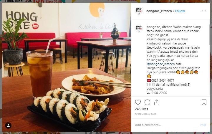 Rekomendasi Restoran Korea di Yogyakarta (instagram.com/hongdae_kitchen)