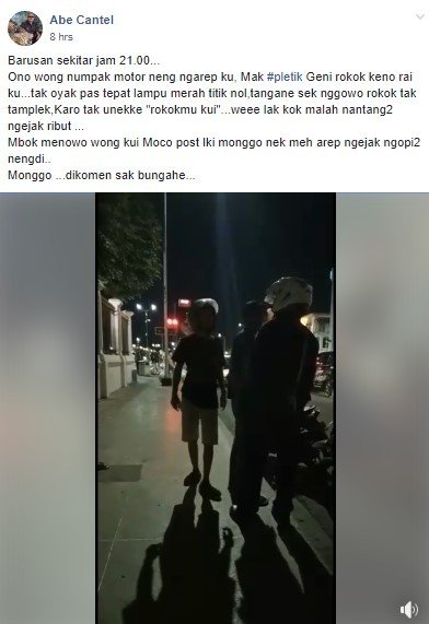 Tegur Pemotor yang Merokok, Pria di Jogja Malah Ditantang Berkelahi. (Facebook/Abe)