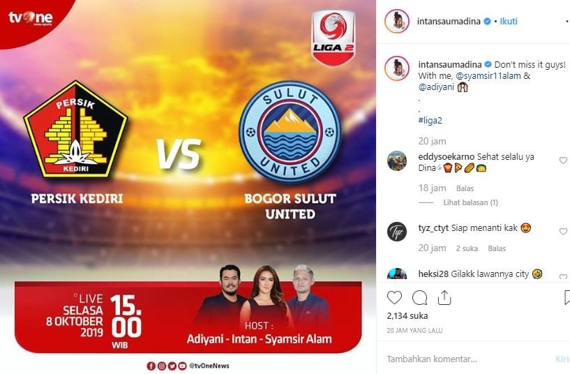 Syamsir Alam menjadi komentator pertandingan Liga 2 2019. (Instagram/@intansaumadina).