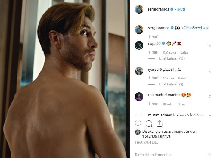 Sergio Ramos tanpa tato di punggung. (Instagram/@sergioramos).
