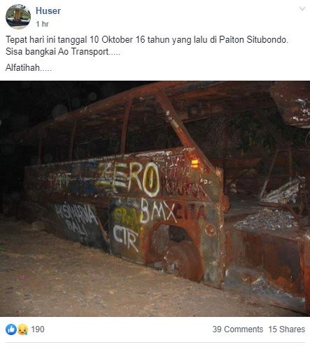 Bangkai Bus AO Transport yang Mengalami Insiden Maut Tragedi Paiton. (Facebook)