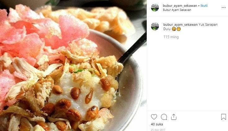 Rekomendasi menu sarapan di Solo. (Instagram/@bubur_ayam_sekawan)