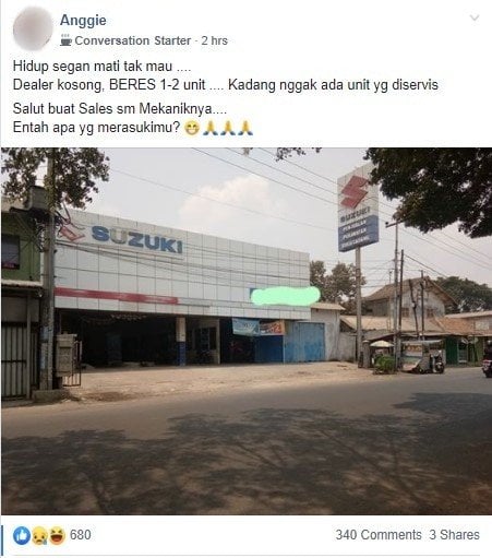 Diler dan Bengkel Resmi Suzuki. (Facebook/Anggie)