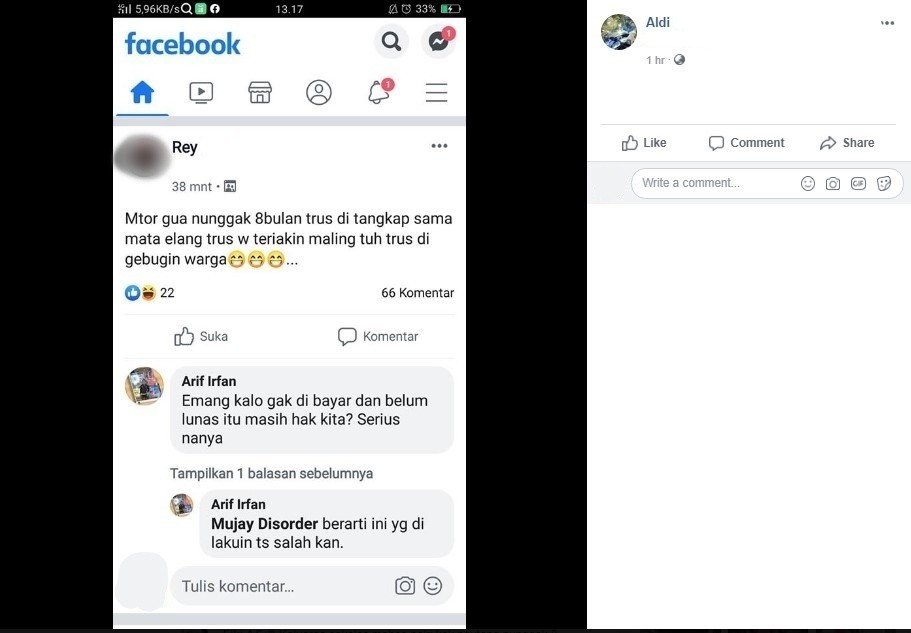 Tunggak Cicilan Motor, Pria Malah Tuduh Penagih Maling Sampai Dipukuli Warga. (Facebook)