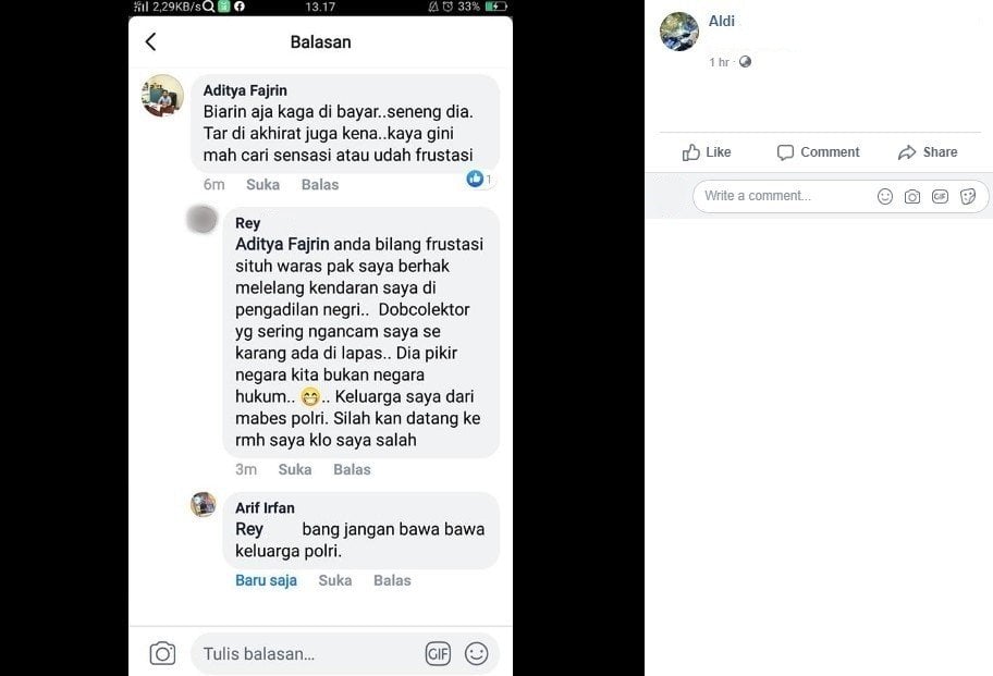 Tunggak Cicilan Motor, Pria Malah Tuduh Penagih Maling Sampai Dipukuli Warga. (Facebook)