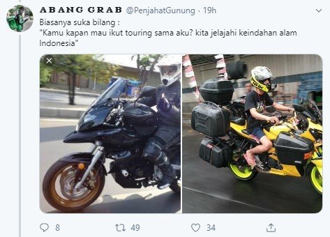 Melihat Gaya Bicara Cowok Sesuai Motornya, Setuju Nggak? (Twitter/PenjahatGunung)