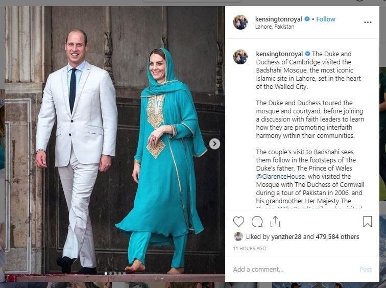 Kate Middleton Berkerudung di Pakistan (instagram.com/kensingtonroyal)