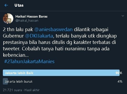 Jajak pendapat Bebe Haikal. (Twitter)