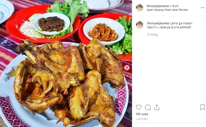 Ayam Goreng Mbah Karto kesukaan Jan Ethes. (Instagram/@fennywijanarko)