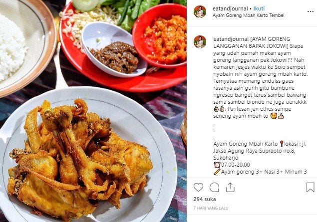 Ayam Goreng Mbah Karto kesukaan Jan Ethes. (Instagram/@eatandjournal)
